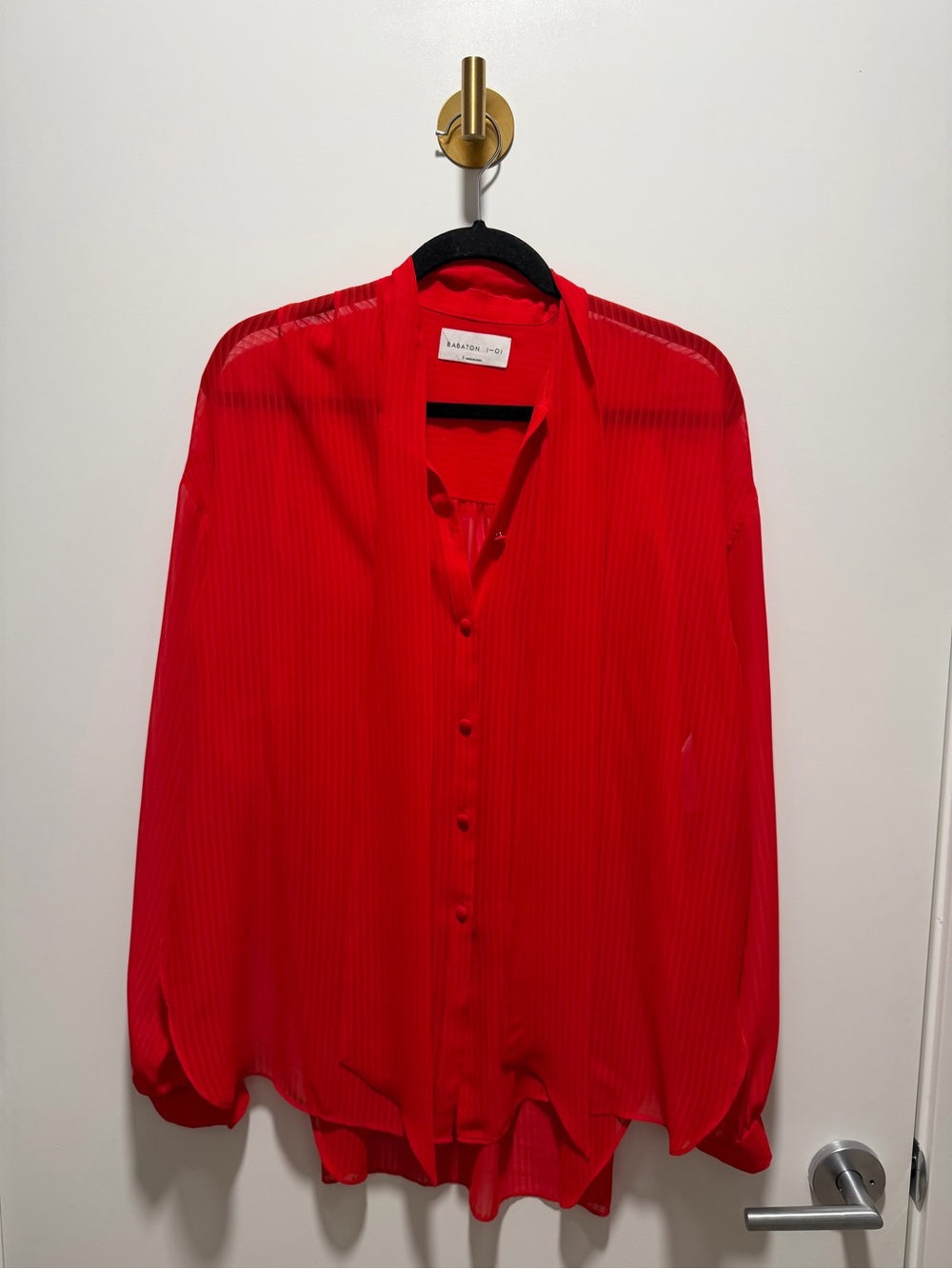 Babaton Red Sheer Pleated Blouse - Picture 2 of 6
